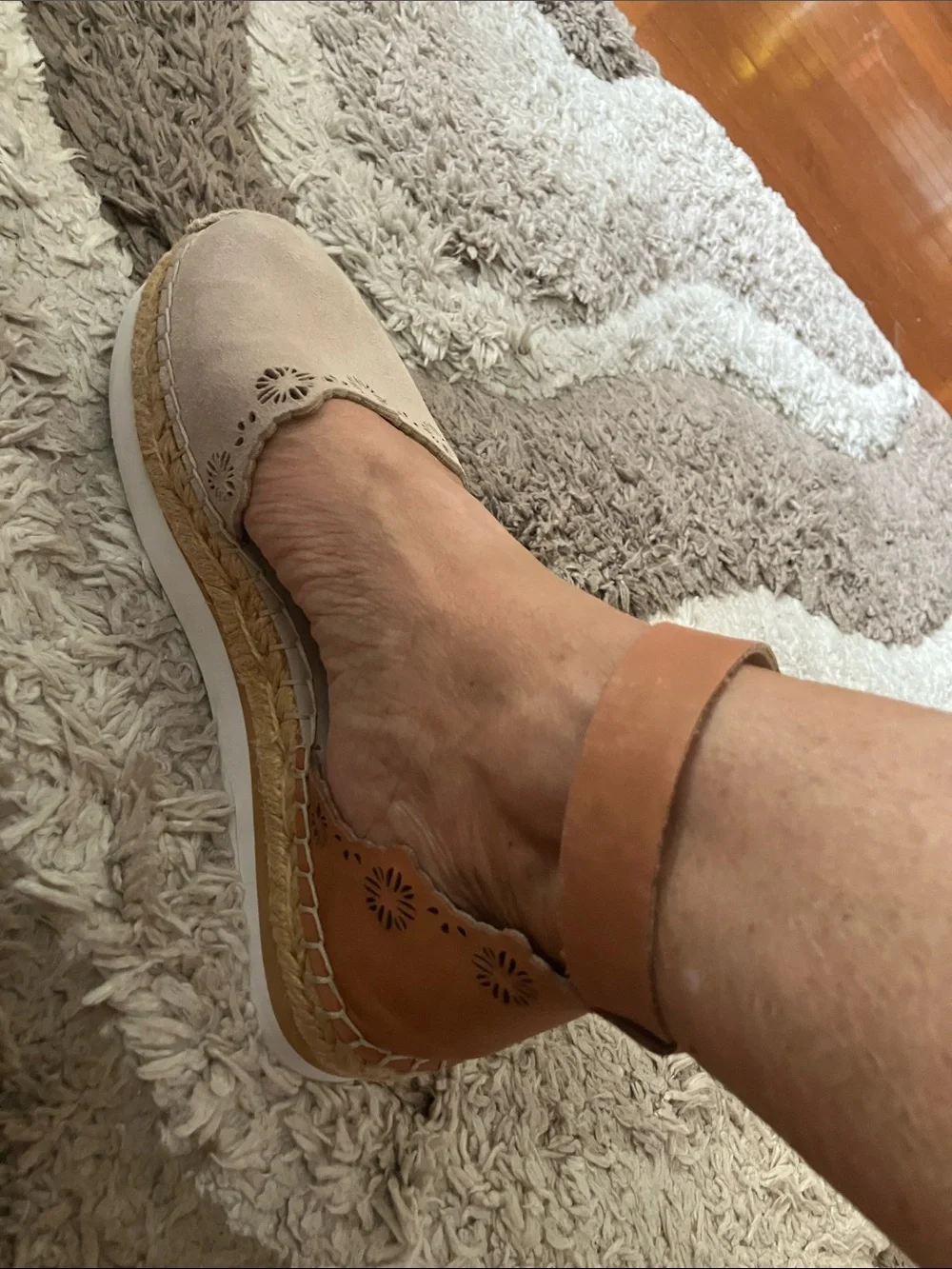 Women's Beige Espadrille Platform Sandals with Brown Ankle Strap